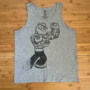Men's Gray Graphic Tank Top with Popeye Design